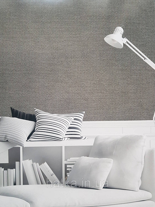 Шпалери вініл на флізеліні гарячого тиснення DU&KA Natura1.06х10 під тканину рогожка структурні сірі сріблясті Київ - фото 1