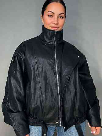 Куртка женская YZY 30045 из экокожи бомбер удлиненная оверсайз черная, черный, L Киев