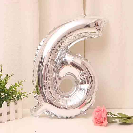 Шарик цифра 6 фольгированная 32 дюйма серебристый Киев