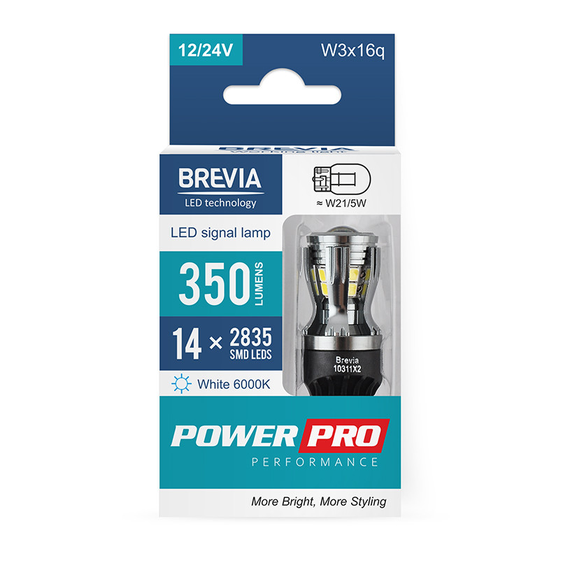 Автолампа Brevia PowerPro LED W21/5W 350Lm 14x2835SMD 12/24V CANbus, 2шт Львов - изображение 1