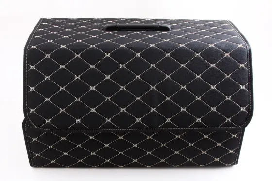 Сумка в багажник на липучках кожзам 54*30*30 см с ручкой черный/бежевая нить Винница