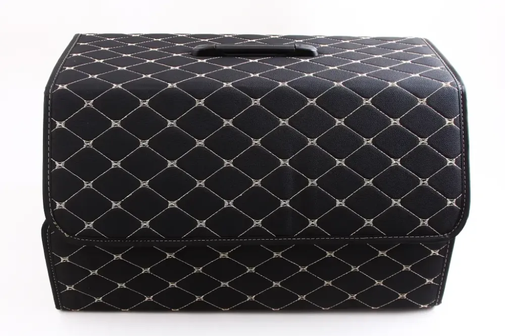 Сумка в багажник на липучках кожзам 54*30*30 см с ручкой черный/бежевая нить Винница - изображение 2