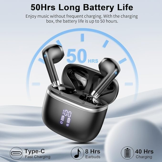Беспроводные Bluetooth-наушники HOYFA W53 Bluetooth 5.4, ENC, Hi-Fi, до 50 ч, LED-дисплей, IPX7, Type-C, черные Киев