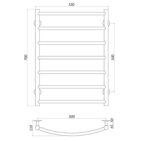 Рушникосушарка UNIO LD W 700-500-7 BLK Драбинка Дуга вода чорна Киев