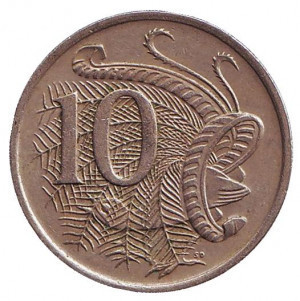 Лірохвіст. Монета 10 міліграмів. 1967-92 рік, Австралія.(БЖ) Полтава - фото 1