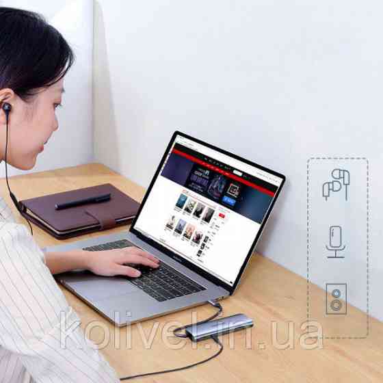 Док-станція USB3.0 Type-C --> USB 3.0x3/HDMI/jack 3.5mm/PD Ugreen CM136 Сіра (80132) Киев