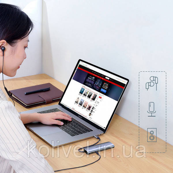 Док-станція USB3.0 Type-C --> USB 3.0x3/HDMI/jack 3.5mm/PD Ugreen CM136 Сіра (80132) Київ - фото 6