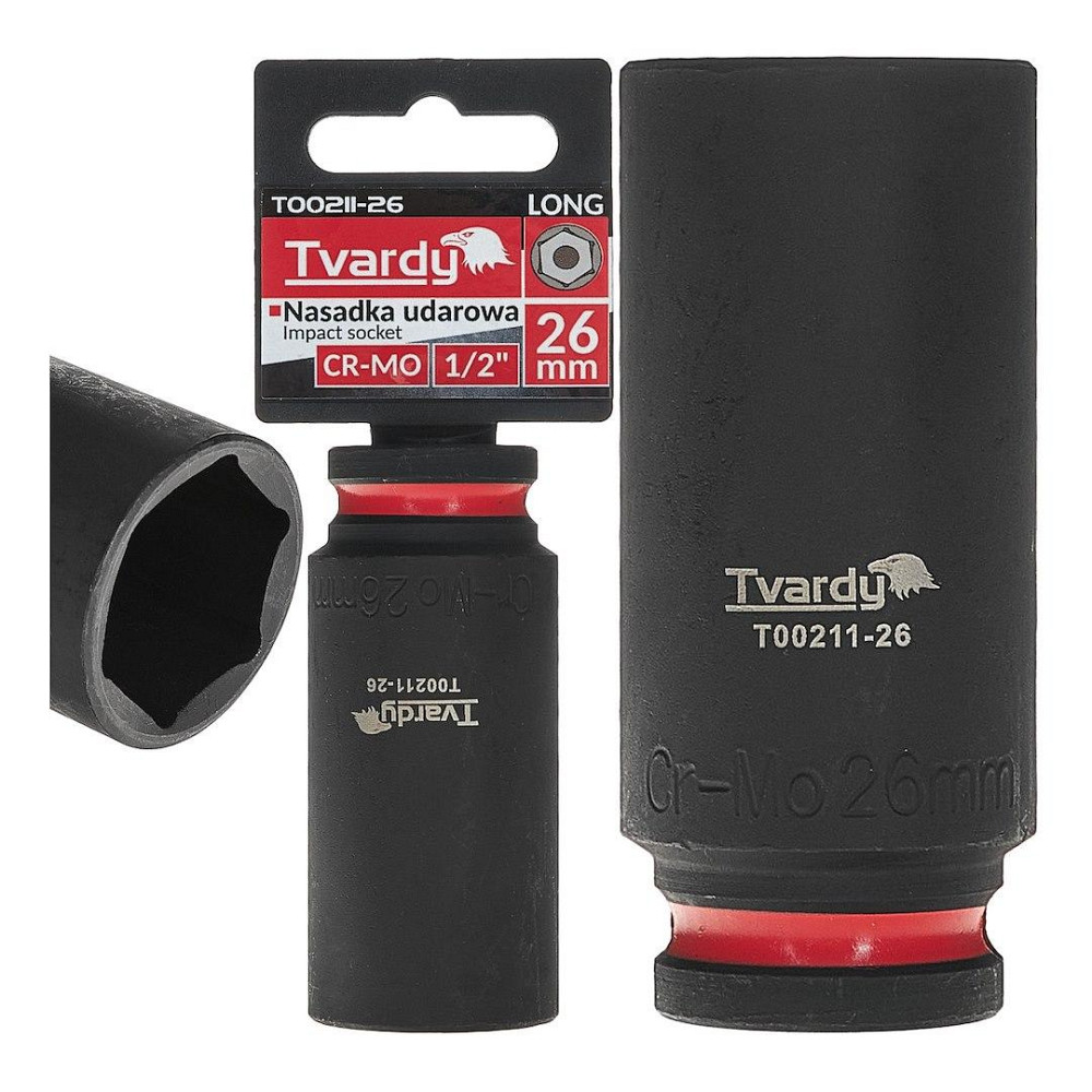 Головка ударна "Tvardy" з хром-молібденової сталі (Cr-Mo)  1/2"  6-гранна довга 26 мм Киев - изображение 2
