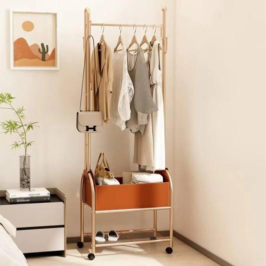 Вешалка для одежды напольная с полкой для обуви высота 184 см передвижная, металлическая,цвет золотистый Каменец-Подольский - изображение 1