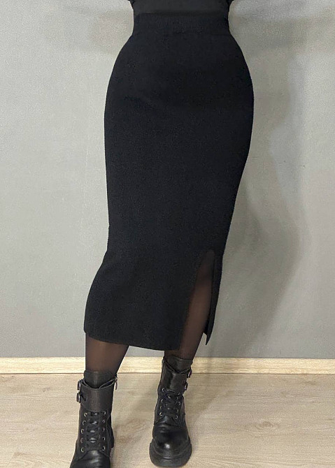 Спідниця жіноча My fashion 6808-80 в’язана з розрізом середня довжина, чорний, one size Київ - фото 13