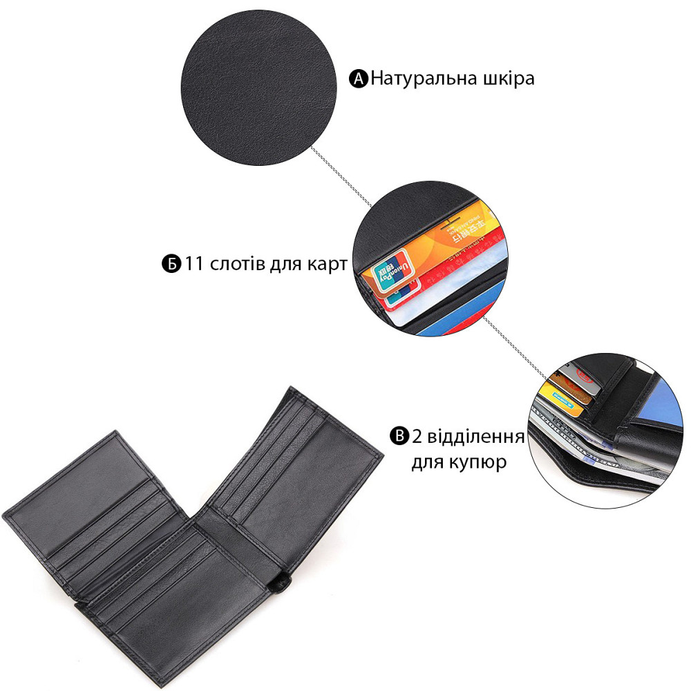 Гаманець чоловічий Vintage 14449 Чорний Київ - фото 4
