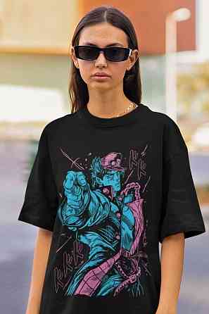 Футболка для мальчика аниме Джоджо С Бизарре Адвентуре оверсайз (рост от 165 до 180 ) Черний AnimeJ0925m Днепр