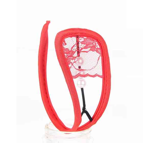 Труси без лямок червоні мереживні з перлами - розмір універсальний, спандекс Київ