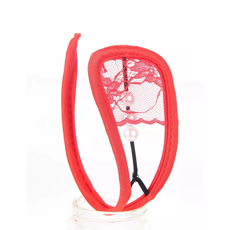 Труси без лямок червоні мереживні з перлами - розмір універсальний, спандекс Київ - фото 1