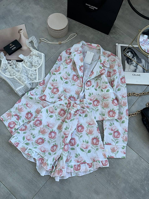 Женская принтованная пижама двойка из натурального муслина Молочный 2, 42/44 Одесса - изображение 2