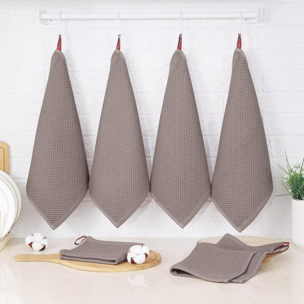 Набір кухонних рушників зі 100% бавовни - Вафельні серветки для кухні 34*34 см  6 шт Кава Буча - фото 6