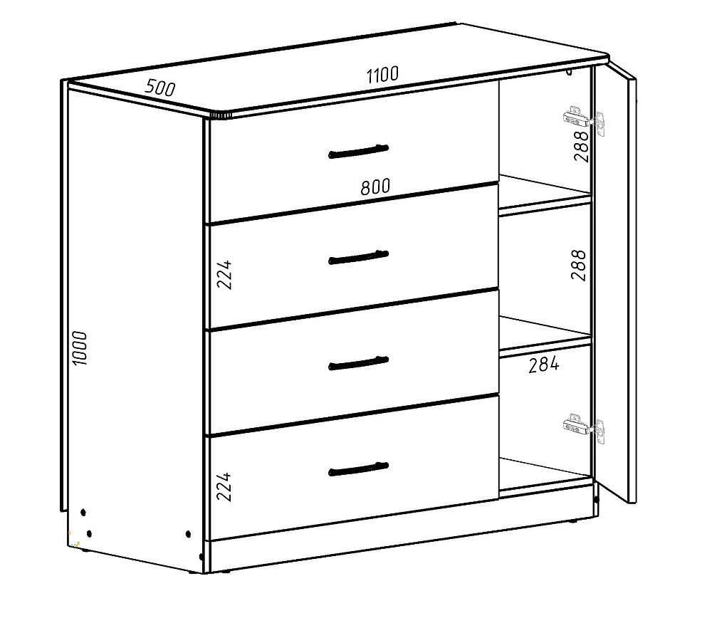 Комод Сабріна №2, Дуб Крафт Білий, 1100/500/1000 Львів - фото 3