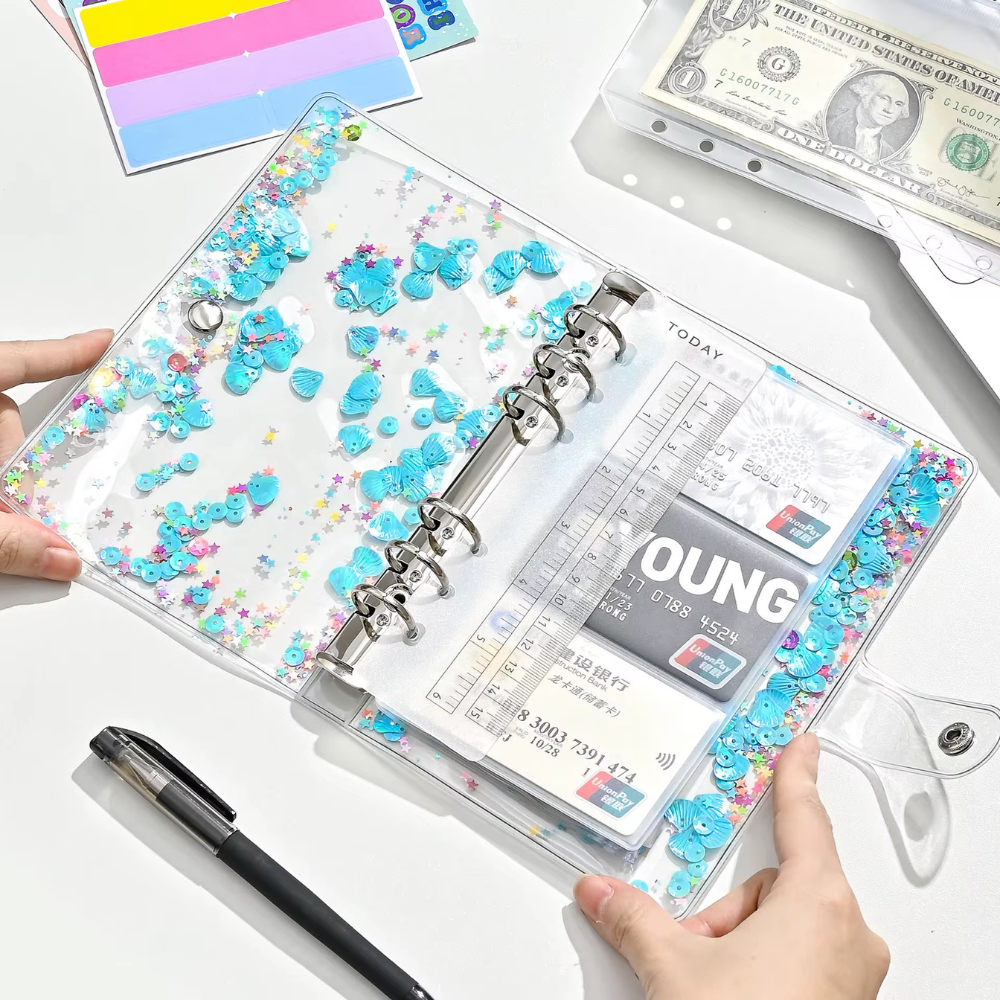 Блокнот-планер для фінансів 12,5х19,5 см, планер бюджету та зберігання грошей, органайзер прозорий з блискітками Кам'янець-Подільський - фото 3