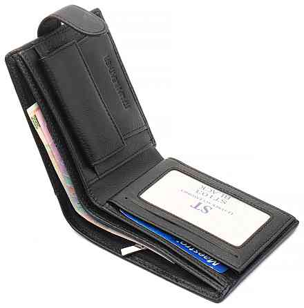Черное мужское портмоне из натуральной кожи с фиксацией ST Leather ST103 Киев