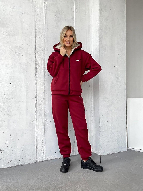 Женский теплый базовый костюм тринитка на флисе+ Подкладка Искусственный мех Бордо, 44/46 Одесса - изображение 2