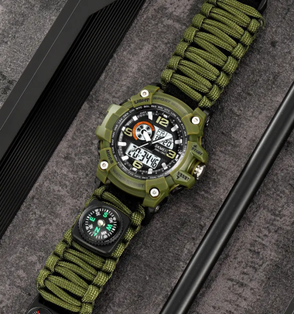 Годинник чоловічий спортивний наручний Skmei 1283 з паракордовим ремінцем (Зелений) Вінниця