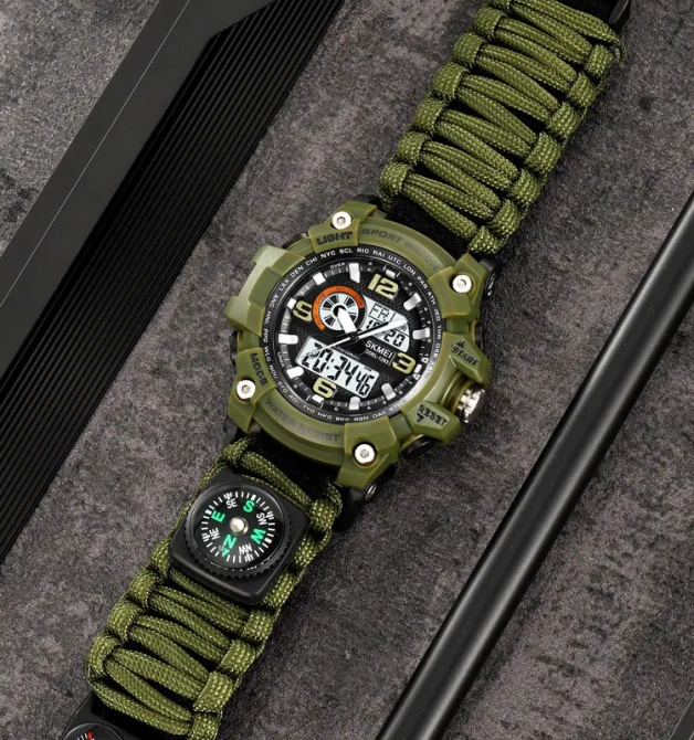 Годинник чоловічий спортивний наручний Skmei 1283 з паракордовим ремінцем (Зелений) Вінниця - фото 5