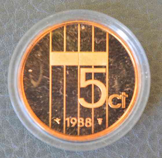 Монета 5 центов. 1988 год, Нидерланды. (капсула) ПРУФ Полтава