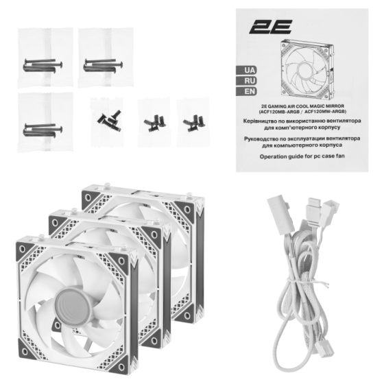 Корпусні вентилятори 2E GAMING Air Cool Magic Mirror ACF120MW-ARGB, 3x120мм, 2000rpm, 4pin PWM +5VARGB, 20.5dBa, білий Киев