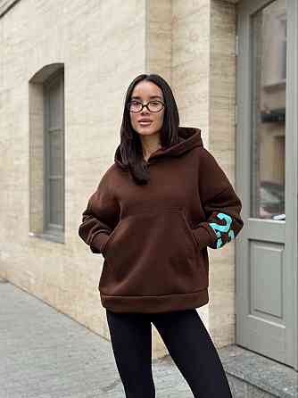 Жіноча стильна комфортна тепла худі турецька трьохнитка на флісі. Шоколад, 42/44 Одеса