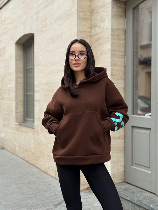 Жіноча стильна комфортна тепла худі турецька трьохнитка на флісі. Шоколад, 42/44 Одеса - фото 1