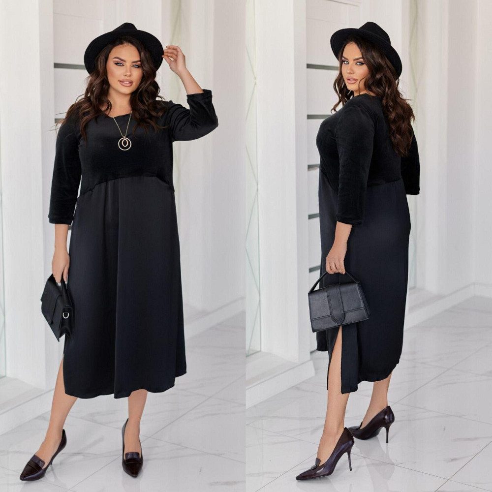 Женское стильное платье баталл свободного кроя с карманами дабл шелк + королевский велюр 54/58 Одесса - изображение 12