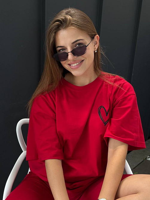 Футболка и велосипедки женские кулир Красный XS-S Харьков - изображение 2