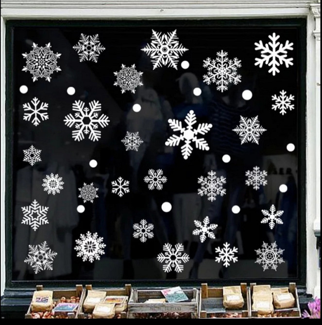 Новорічні стікери сніжинки на вікна 50 на 70 см білий Київ - фото 1