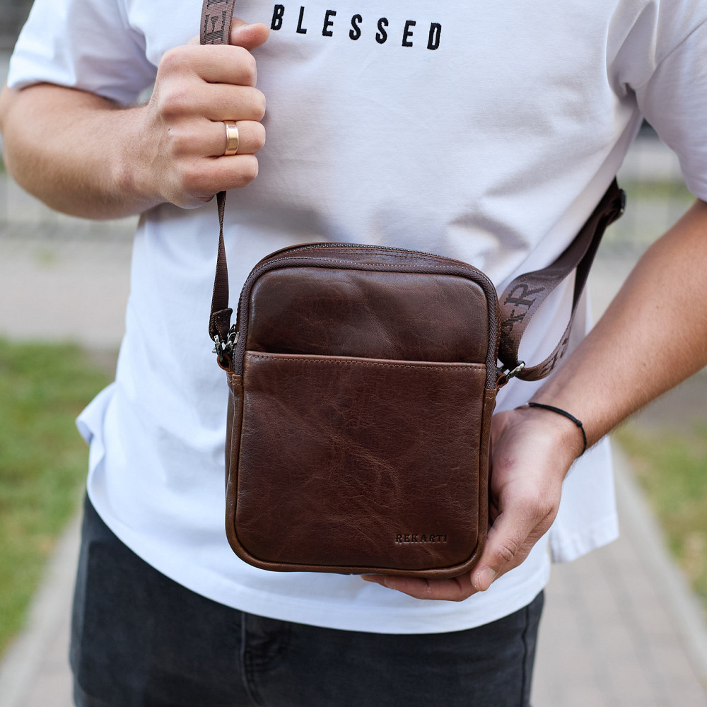 Мужской мессенджер через плечо 20х16х6, сумка планшетка для города, борсетка для телефона, коричневая Киев - изображение 3