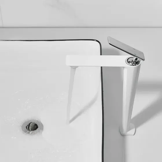 Смеситель латунный дизайнерский для умывальника однорычажный кран WanFan Белый Хром Каменец-Подольский