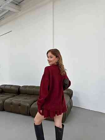 Женский вязаный костюм свитер оверсайз и стильная юбочка 70% Акрил 30% котон Бордо Одесса