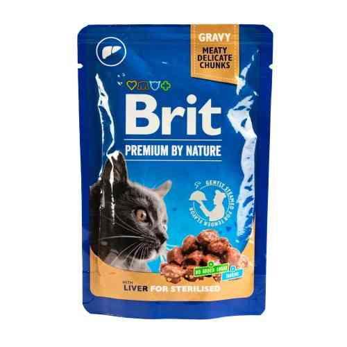Вологий корм Brit Premium Cat pouch для стерилізованих котів, печінка, 100 г Київ