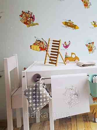 Обои виниловые на флизелине AdaWall Ada Kids метровые детские мультфильм Флинтстоуны герои на голубом фоне Киев