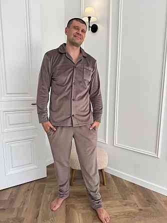 Піжама чоловіча велюрова на ґудзиках Мокко M Харків