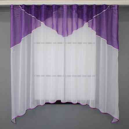 Кухонная тюль арка с ламбрекеном VR-Textil № 025к белый с фиолетовым 270х170 см (52-0784) Киев