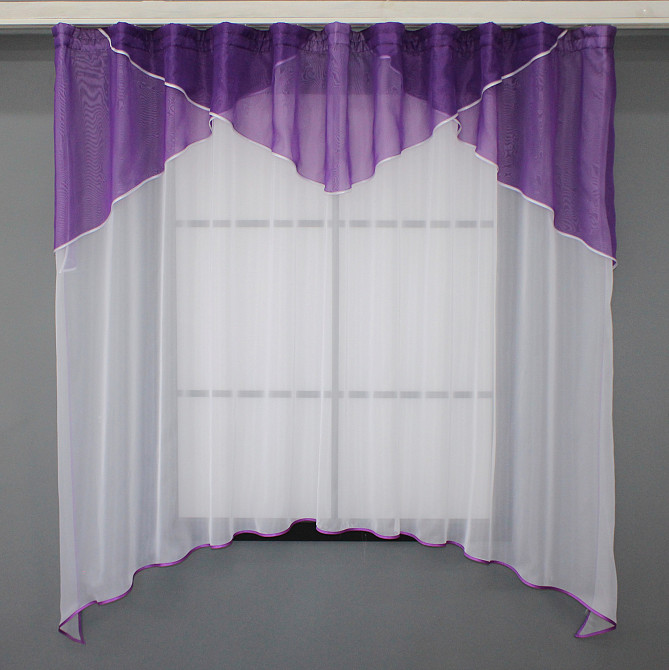 Кухонная тюль арка с ламбрекеном VR-Textil № 025к белый с фиолетовым 270х170 см (52-0784) Киев - изображение 1