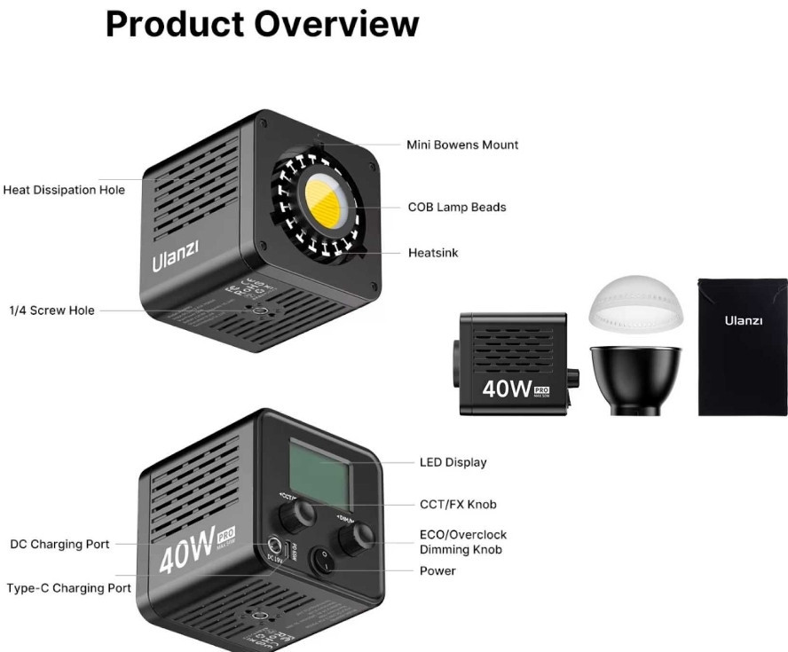 Ulanzi L023 40W Pro – професійне бі-колірне COB-світло 40W Харків - фото 1