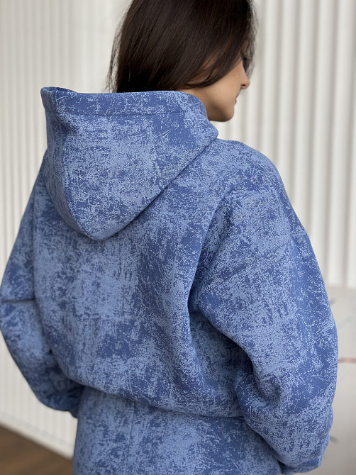 Теплый костюм женский мраморный принт на флисе Голубой L-XL Харьков - изображение 4