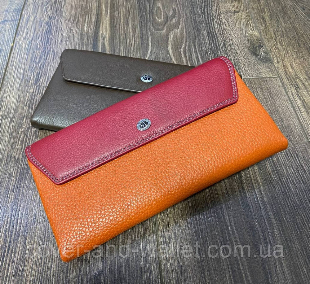 Тонкий женский кожаный кошелек купюрник оранжевого цвета SB 42 Киев - изображение 1