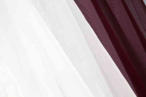 Кухонний комплект VR-Textil № 038к шторки і тюль бордовий з білим 280х170 см (50-032) Київ