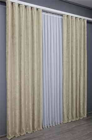Комплект готових штор VR-Textil Льон мармур Pavliani № 1368ш Бежево-сірий 100х270 см 2 шт (31-617) Київ
