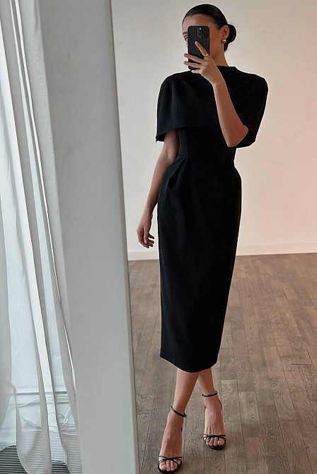 Жіночий елегантний вечірній костюм плаття + накидка костюмка Чорний, 42/44 Одеса - фото 7