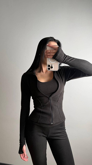 Женский термо костюм тройка: кофта топ и лосины трикотаж пума Черный, 44/46 Одесса - изображение 7