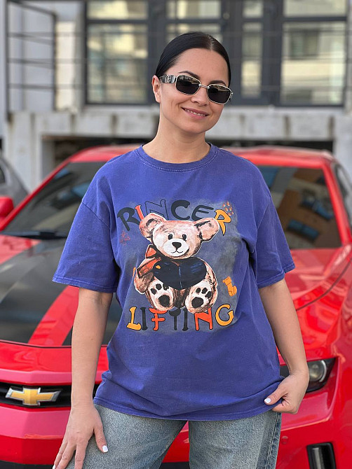 Футболка жіноча YIGOU 76 тай-дай з ведмедиком оверсайз, синій, one size Київ - фото 16