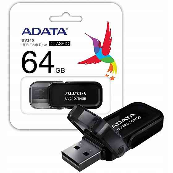 Флешка A-DATA USB накопичувач 2.0 AUV 240 64Gb, колір чорний AUV240-64G-RBK Одеса